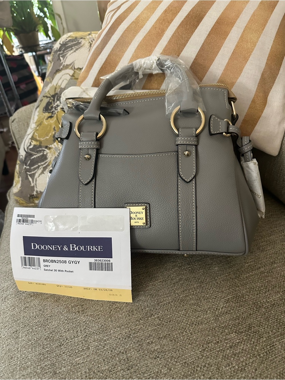 Dooney & Bourke Satchel 30 Grey Sorrento Leather With Pocket NWT $508 MSRP - Picture 16 of 16